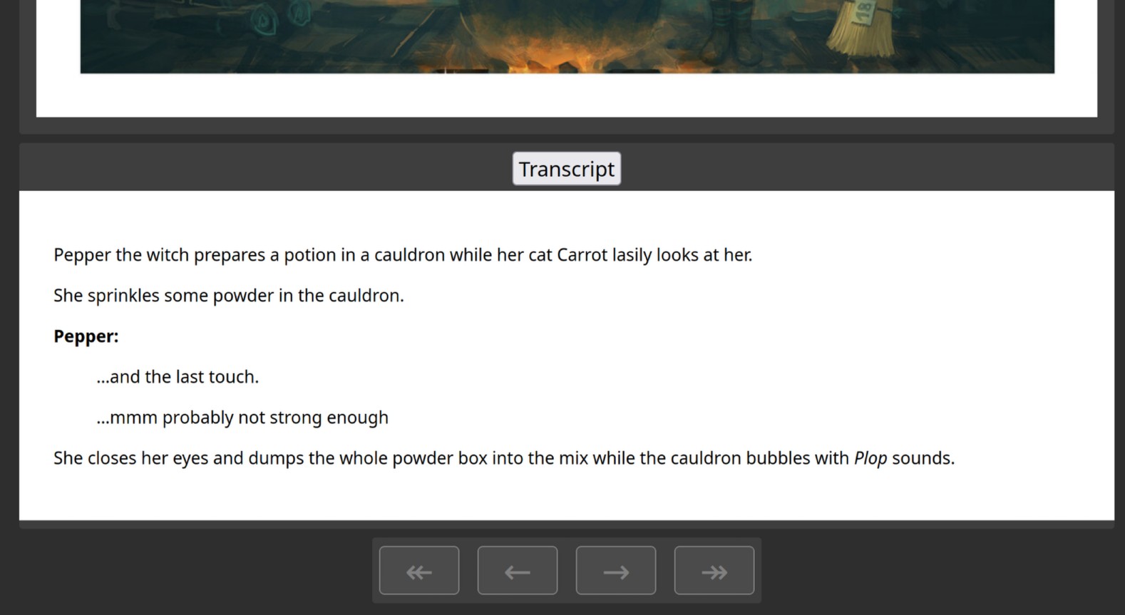 Page with transcript
