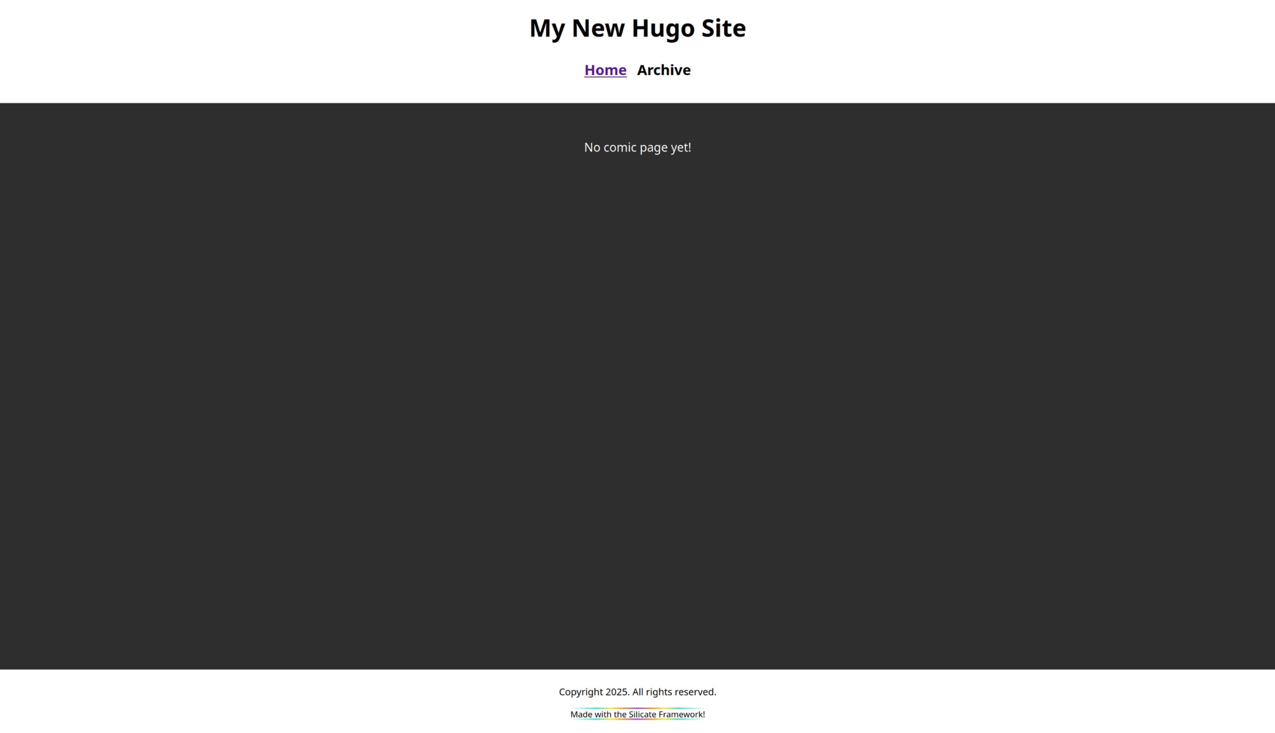 Newly created site screenshot